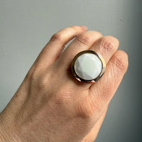 18k Gold Vintage Italian Cocktail Ring with Faceted White Stone - Size 7