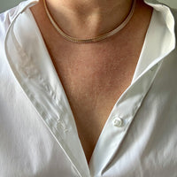 Vintage Swedish 18k Gold Herringbone Link Collar Necklace - 17.5 inch length