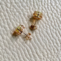 Vintage Opal Earrings in Ruffled 14k gold Setting - 9mm diameter