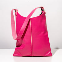 Wedge handbag - French lamb leather in Fuchsia pink - Luxury edition *06