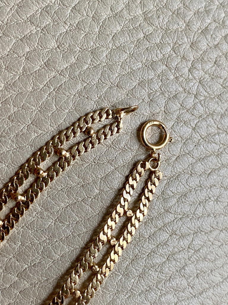 18k Gold double row pressed curb link bracelet -  7.75 inch length