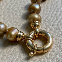 Vintage Cultured Pearl Necklace Graduated Width with 18k gold bolt clasp - 17 inch length