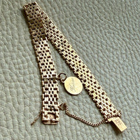 1943 Vintage Silky 18k Gold Wide Link Bracelet with Charm - 6.5 inch length