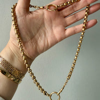 Antique 18k Gold Rolo Link Watch chain Necklace Setup with Large Bolt clasps - 21.75 inch total length
