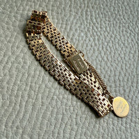 1943 Vintage Silky 18k Gold Wide Link Bracelet with Charm - 6.5 inch length
