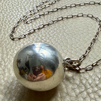 Vintage Silver Long Necklace with Orb Pendant - 25.6 inch length