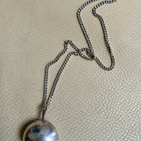 Vintage Silver Hammered Orb Pendant with Substantial Curb Chain - 23.8 inch length