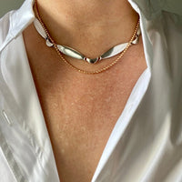1950s Danish Modernist Almond and Crescent Moon Link Necklace in Sterling Silver by Arne Johansen- Adjustable length 15.6-17.5 inches