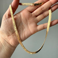 Vintage Italian Hexagon Mirror Link Chain Necklace 18k Gold – 16.75 Inch Length