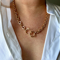 18k Gold Antique Rounded Biker Link Watch Chain Necklace Extender or Bracelet with Large Bolt Clasp - 9.2 inch length