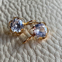 Special and sparkly!! - White topaz and 18k gold Modernist flower earrings - Vintage Scandinavian