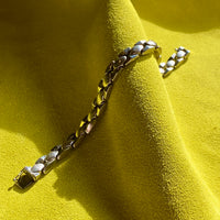 Solid Silver Diamond Snake Link Bracelet - Vintage Italian by Piazza Michele - 7.6 inch length