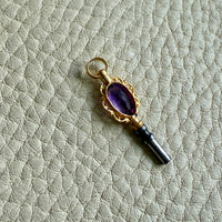 1830 Antique 18k Gold and Purple Amethyst Articulated Pocket Watch Key Pendant Fob