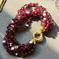 Vintage Italian Multi-Strand Garnet Bracelet with 18k Gold Bolt Clasp - Size 7-7.25 inch