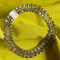 1940s Era Sterling Silver Handmade Link Chain Choker Necklace with 2 Rows of Turquoise Cabochons, Mexican Vintage- 16 inch length