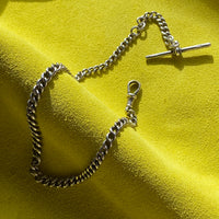 British Antique Sterling Silver Watch Chain with T-bar - choker necklace length - 15 inch overall length