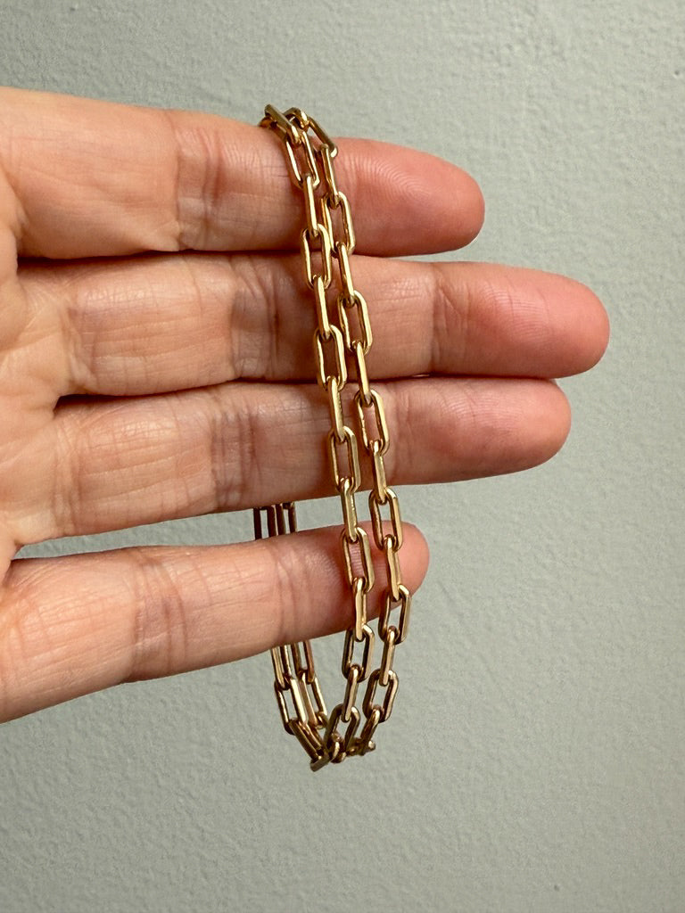 1977 Double Biker Chain Bracelet with Elongated Links - Vintage 18k Gold - 7.4 inch length