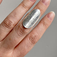 1955 Rare vintage sterling silver large face sewing ring - floral etching - Size 5