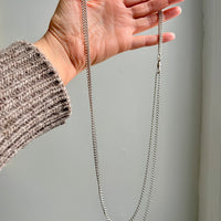 Edwardian era Sterling Silver Longuard Curb Link Chain with Swivel Dog Clip - 31 inch doubled necklace length adjustable