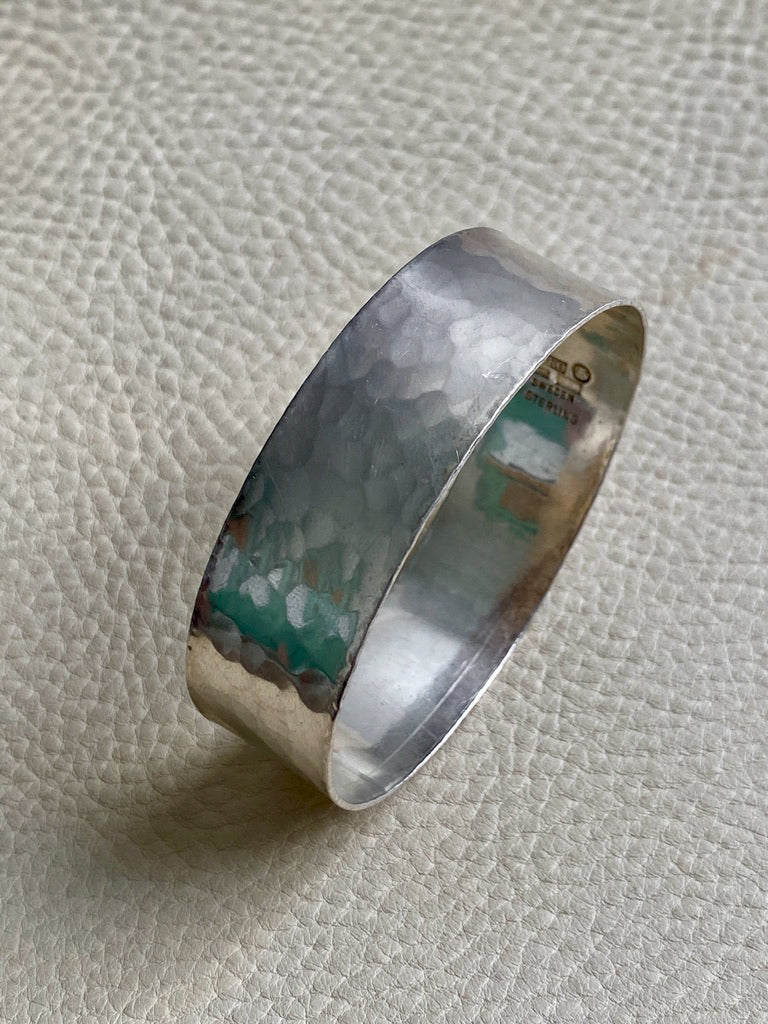 1975 Extra wide heavy hammered texture silver bangle by NOKO - size 8.1 inch