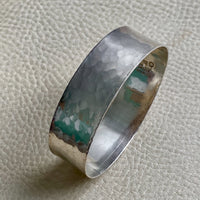 1975 Extra wide heavy hammered texture silver bangle by NOKO - size 8.1 inch