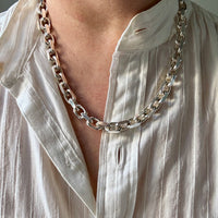 CHUNKY Vintage Sterling Silver Biker Chain Necklace - 19.5 inch length