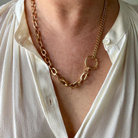18k Gold Antique Biker Link Watch Chain Necklace Extender or Bracelet with Large Bolt Clasp - 11.2 inch length