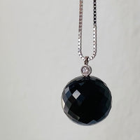 Sparkling! Rose quartz faceted orb pendant necklace set in 18k gold with 0.05 ct brilliant cut diamond by Ole Lynggaard