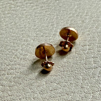 LOVELY!! 18k gold vintage faceted dome earrings with flower form post caps