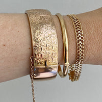 Antique floral engraved wide hinged 9k bangle - Birmingham, England