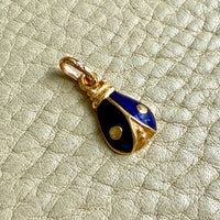 18k gold vintage charm or pendant - Blue Enamel Ladybug