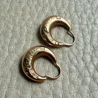 1960 Vintage Swedish 18k Gold Floral Pattern Hoop Earrings