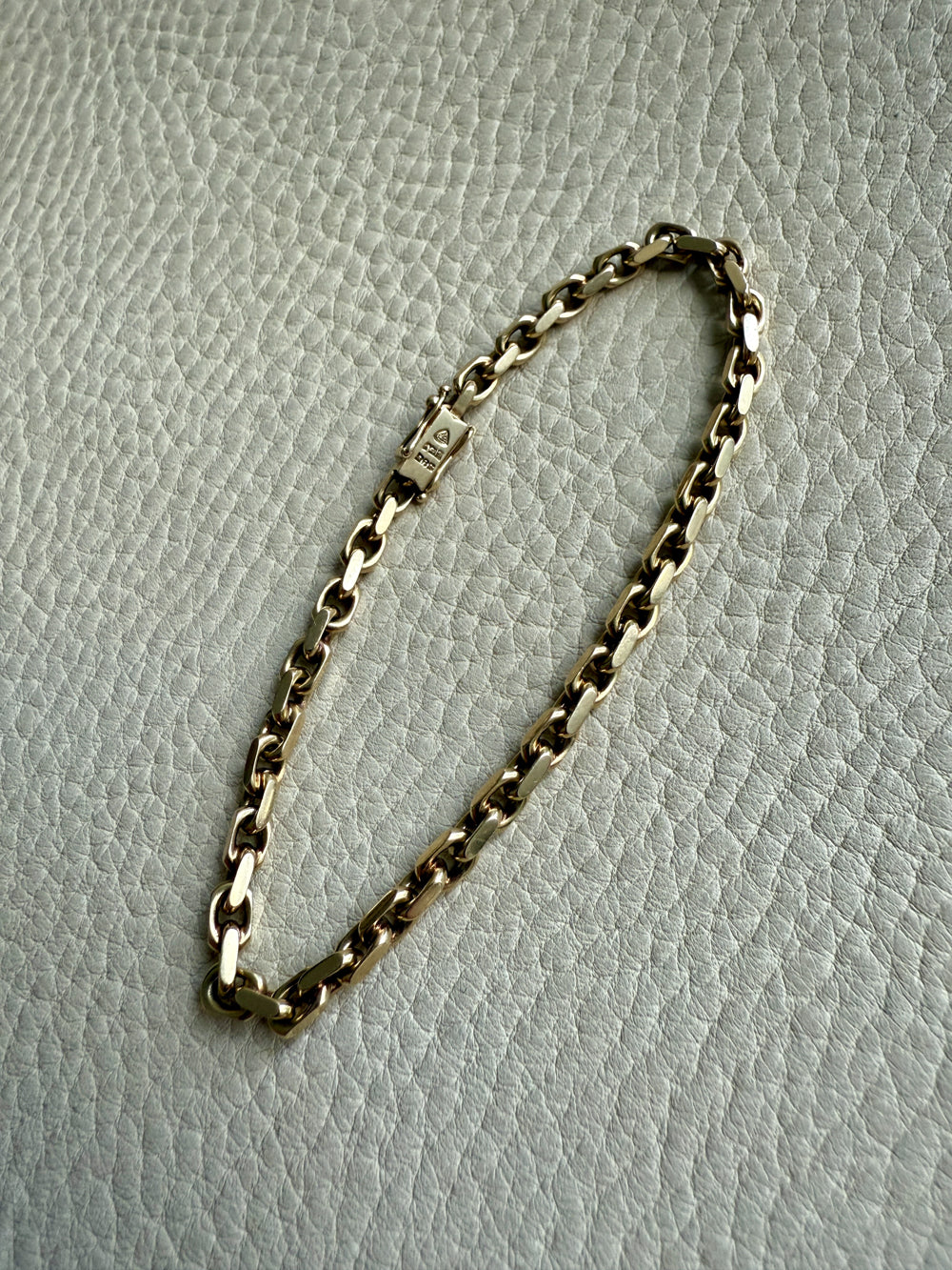 Vintage Biker Link Bracelet in 14k solid gold - Signed EEJ - 7.6 inch length