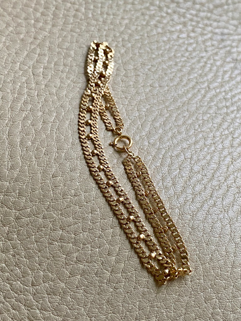 18k Gold double row pressed curb link bracelet -  7.75 inch length