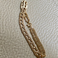 18k Gold double row pressed curb link bracelet -  7.75 inch length
