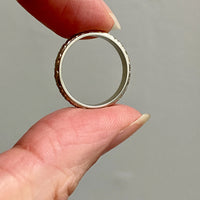 18k White Gold Vintage Wedding Band with Etched continuous Blossom Pattern- Zurich Band - size 5.75