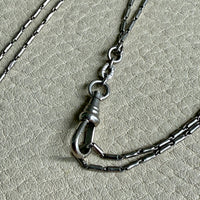 Early 1900s Antique PLATINUM Link Longuard Chain Necklace with Dog Clip - 31-62 inch length