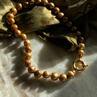 Vintage Cultured Pearl Necklace Graduated Width with 18k gold bolt clasp - 17 inch length