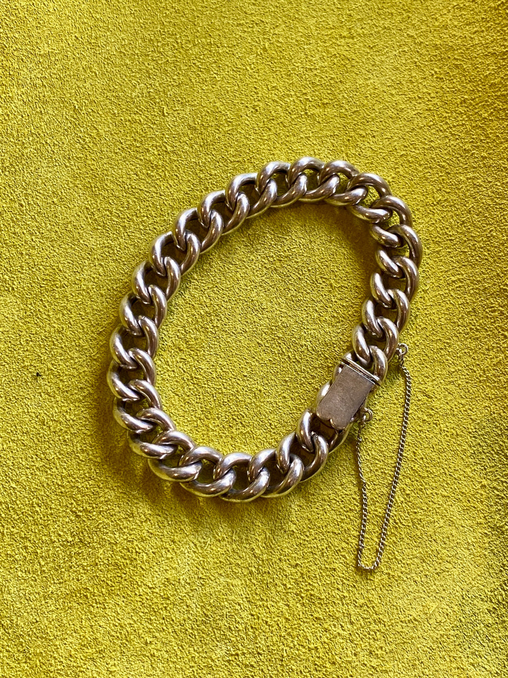 Antique Silver Bernhard Hertz Hollow Puffy Curb Link  Bracelet - 6.9 inch interior circumference
