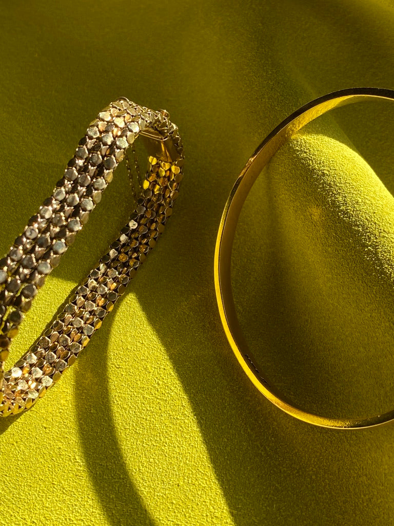 Honeycomb link triple row bracelet - 18k gold - 7 inch length