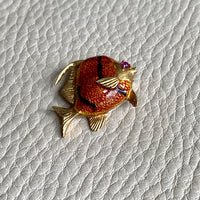 18k Gold Tropical Fish Brooch with Enamel Detail and Ruby Eye