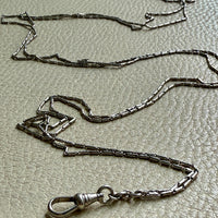 Early 1900s Antique PLATINUM Link Longuard Chain Necklace with Dog Clip - 31-62 inch length