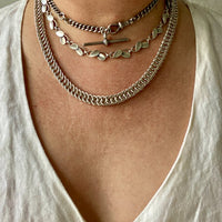 Scandinavian Vintage Silver Link Choker Necklace with Organic Dimensional Leaves - 16.2 inch length