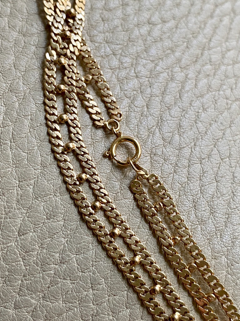 18k Gold double row pressed curb link bracelet -  7.75 inch length