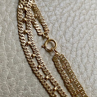 18k Gold double row pressed curb link bracelet -  7.75 inch length