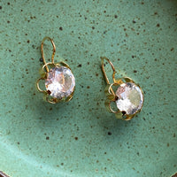 Special and sparkly!! - White topaz and 18k gold Modernist flower earrings - Vintage Scandinavian