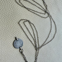 1880 Antique Silver Link Longuard Chain Necklace with Coin Pendant - 61.75 inch length