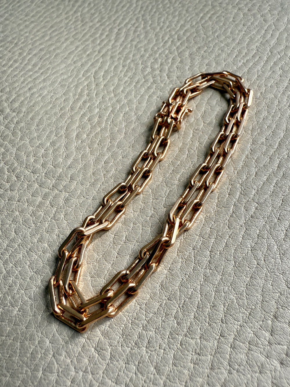 1977 Double Biker Chain Bracelet with Elongated Links - Vintage 18k Gold - 7.4 inch length