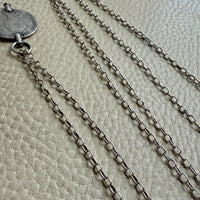 1880 Antique Silver Link Longuard Chain Necklace with Coin Pendant - 61.75 inch length