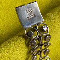 1940s Era Sterling Silver Handmade Link Chain Bracelet with 2 Rows of Turquoise Cabochons- 7.2 inch length